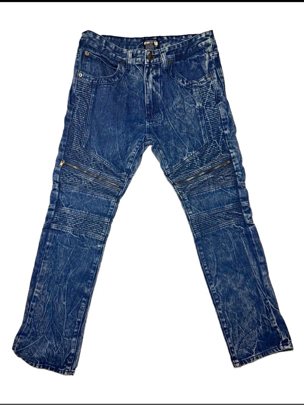 Gray Earth Blue Wash Denim Jeans Straight Regular Fit Mid Rise Zip Size 34